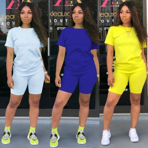 Womens Tracksuit Suit Women Shorts Set 2 Pieces T-shirt+Shorts Solid Color Short Sleeve Top Tees Female Suits Oversized S-5XL