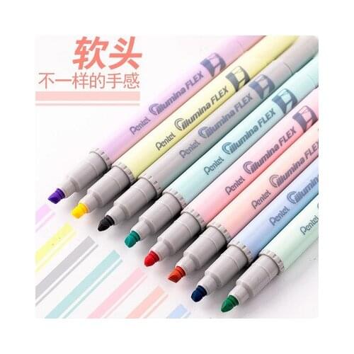 1PC Japanese Pentel New Double Headed Fluorescent Pen Highlighter Pen Color Marker Cute Kawaii Stationery