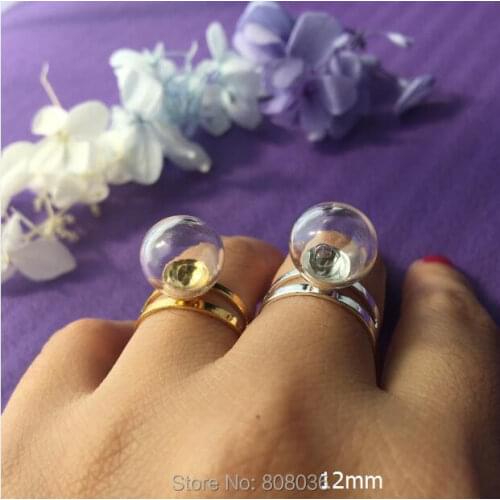 20sets/lot 12*3mm clear ball glass globe with ring findings set glass bottle vial ring tray handmade jewelry glass bubble charms