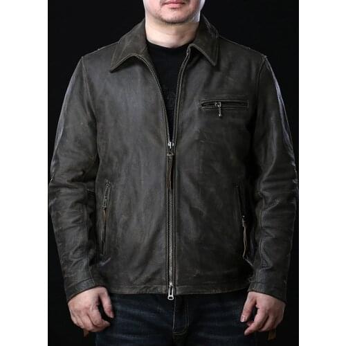 2021 Avfly Super Offer ! Read Description! Asian Size Genuine Cow Skin Leather Coat Mens Cowhide Casual Jacket