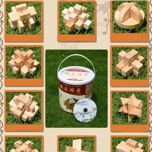 28PCS/LOT Wood Metal Puzzles With CD Toys Classic IQ 3D Interlocking Burr Puzzles Mind Brain Teaser Game Toy for Adults Childre