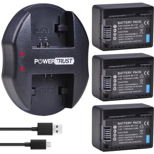 3Pcs 1790mAh BP-718 BP718 Battery and Charger for Canon BP-709,BP-745,BP-727,CG-700 Vixia HFR80, HFR82, HFR800, HFR70, HFR72