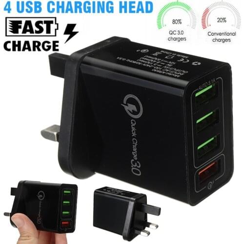 4 Ports QC3.0 USB Wall Charge Cell Phone Quick Charger Hub UK Plug Power Adapter Portable Mobile Phone Charger Accessories