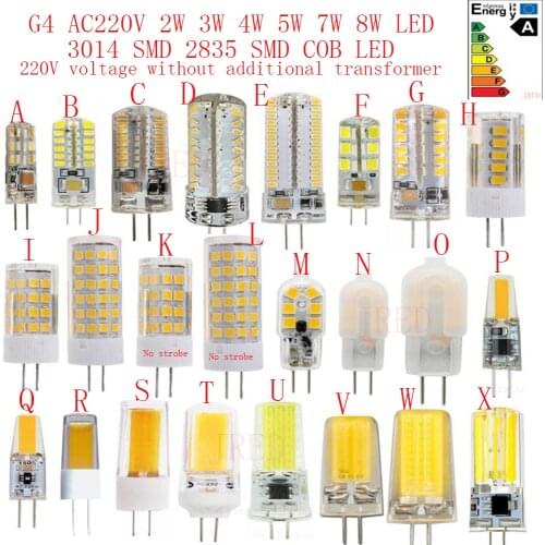 5PCS 10PCS 20PCS G4 AC220V 2W 3W 4W 5W 6W 7W 8W LED Bulb 3014SMD 2835SMD COB LED Replacing traditional halogen lamp