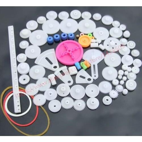 85pcs/pack different Plastic DIY Gear Set Single Double Layer Crown Shaft Axle Sleeve Tooth Strip Bevel Gear free ship