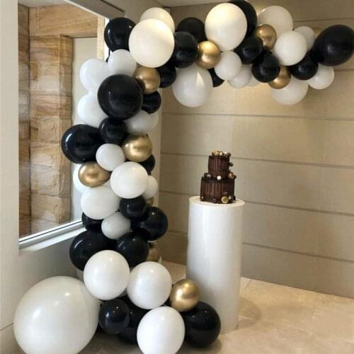 92pcs Black Gold White Balloon Garland Arch Kit 16ft Long for Graduation Event Birthday Wedding Party Decoration Supplies