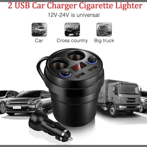 2 USB Car Charger 3.1A Cup Power Socket Adapter Cigarette Lighter Splitter Mobile Phone Chargers With Voltage LED Display
