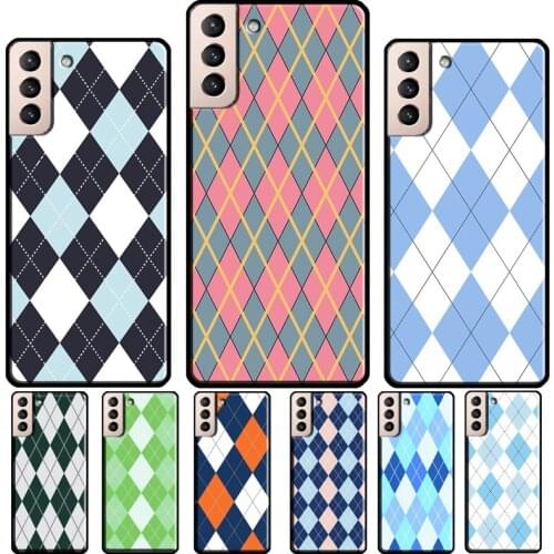Blue Argyle Pattern Soft Cover For Samsung Galaxy S20 FE S8 S9 S10 Plus Note 10 Note 20 S21 Ultra Phone Case