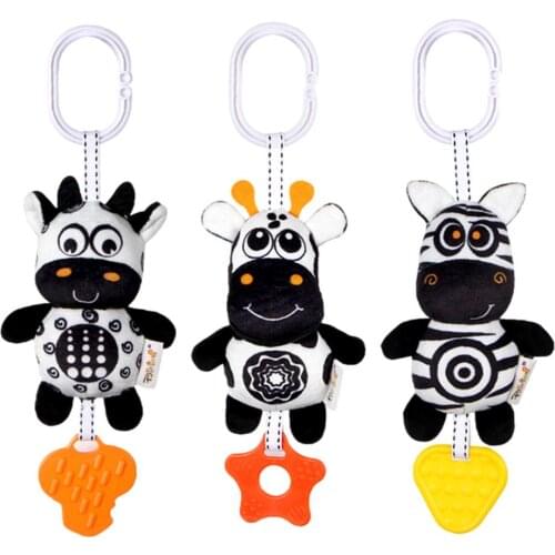 Black And White Animals Baby Bed Bell Safety Seat Plush Toy Mobile Baby Bed Chimes Rattles Bell Stroller Hang Car Hanging