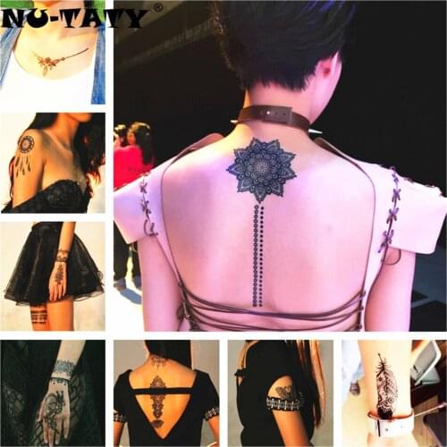 Nu-TATY Wedding Bride Black Lace Temporary Body Art Flash Tattoo Sticker 21*15cm Waterproof Henna Tatoo Sex Products Sticker