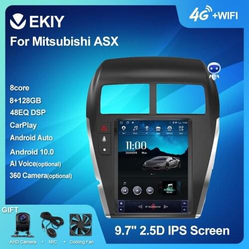 EKIY Android 10 No 2 Din Autoradio For Mitsubishi ASX Car Multimedia DVD Player Tesla Vetical Screen Navigation Stereo Head Unit