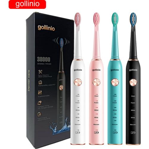 Gollinio Sonic Electric Toothbrush Adult Timer Brush 5 Mode USB Charger Rechargeable Tooth Brushes Replacement Heads Set GL15C