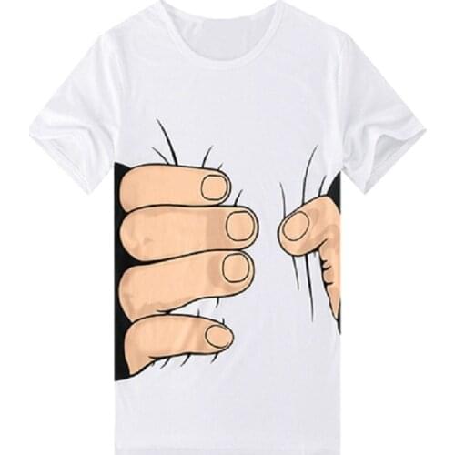 Mens 3D Printed White T-Shirt Big Hand Grasping Your Waist Pattern T Shirt O-Neck Short Sleeve Casual Tee Tops
