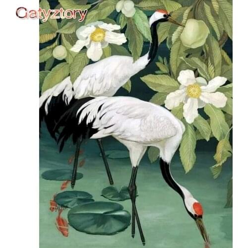 GATYZTORY 60x75cm Paint By Numbers Animals DIY Oil Painting By Numbers On Canvas Red-crowned crane Frameless Number Painting