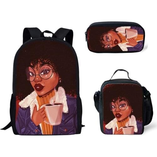 HaoYun 3pcs/Aet Afro Ladies American Girls Pattern School Bag for Teenager Girls School Backpack Children Schoolbag Kids Mochila
