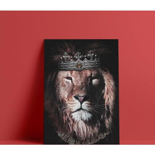 HD Prints Canvas Dark King Wall Art Painting Lion Modular Pictures Animal Home Decoration Crown Poster For Living Room Framework