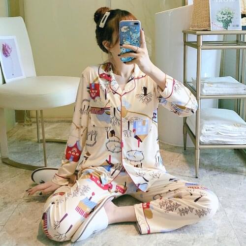 Long Sleeve Cotton Pajamas Sets for Women Autumn Winter Print Sleepwear Pyjamas Nightwear Set Young Girl Pajama Sets Women Night