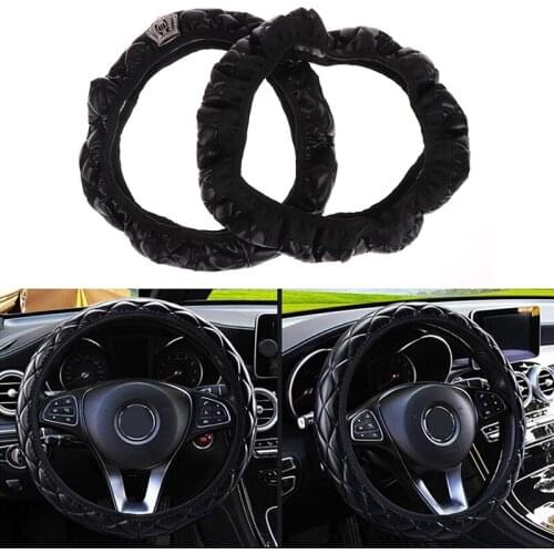 Crystal Crown Auto Steering- Wheel Cover PU Leather Car Steering Wheel Cover