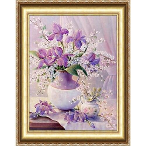 Artistic Painting Purple Flowers Diy 3D Diamond Painting Series Diamond Embroidery Cross Stitch Kits Needlework Home Decoration