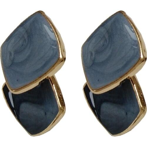 Ins Blue Geometry Square Slice Ears Clip Earrings Without Piercing Women Double Rhombus Clip on Earring No Pierced