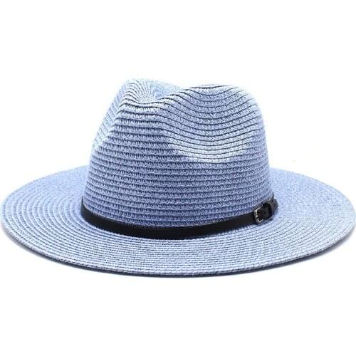 Colorful summer sunshade beach hat Women Wide Brim Straw Panama Roll up Hat Fedora Beach Sun Hat UPF50+ sunscreen holiday