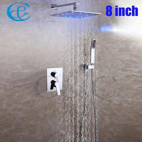 Brass Hand Shower Holder Rain 3 Colors Temperature Sensitive LED Shower Head Set Bathroom Bath Shower Mixer Faucet