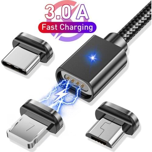 Magnetic Micro USB C line For iPhone Samsung Fast Charging Data Wire Cord Magnet USB Type C 3A LED Indicator Mobile Phone Cable