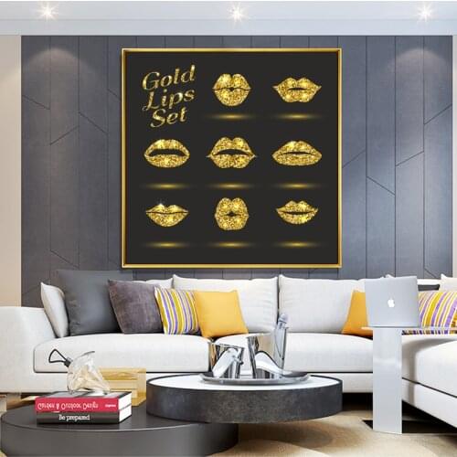 Gold Lips Set Canvas Painting on The Wall Luxury Modern Posters and Prints Sexy Lips Wall Art Picture for Living Room Home Decor