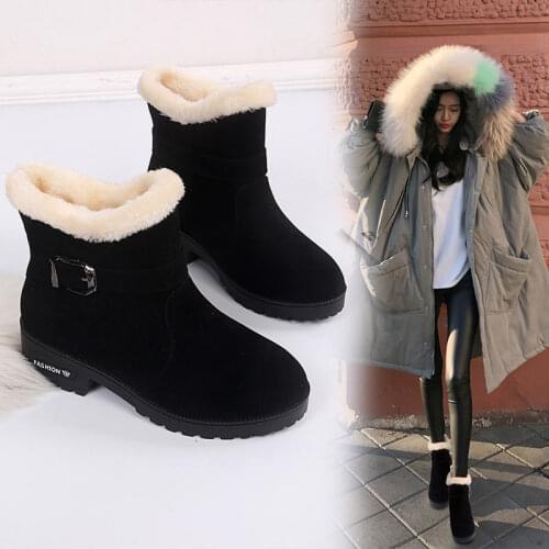 2020 Winter New Womens Shoes Short Boots Wild Thick-heeled Fashion All-match Mid-tube and Cotton Snow Boots Large Size 35-46