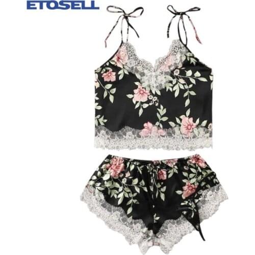 Women Sleepwear Summer Satin Silk Pajamas V-Neck Cute Cami+Shorts Women Pajamas Set Lingerie