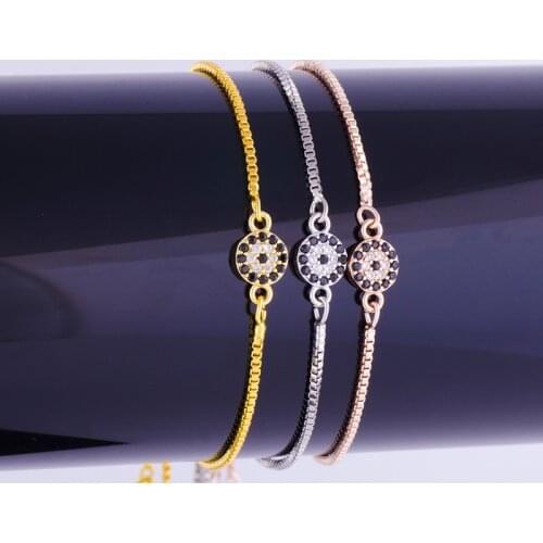 Supplies For Jewelry Charm Zircon Crystal Evil Eye Bracelets For Men- Women Diy Copper Micro Pave Square Chain Bracelet Bijoux