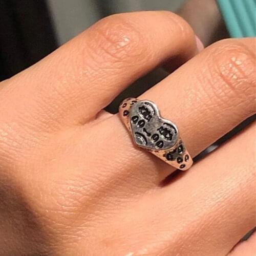 Retro Love Crying Face Open Ring For Women Simple Ancient Silver Color Cute Geometric Sad Tears Faces Adjustable Rings