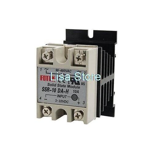 DC 3-32V AC 90-480V 10A Single Phase SSR Solid State Relay + Heat Sink