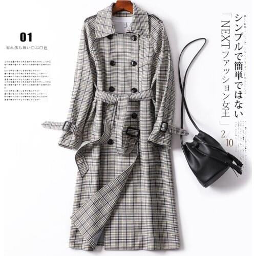 Windbreaker Womens Middle Long British Style 2021 New Spring and Autumn Net Infrared Set Korean Plaid Temperament Long Over the