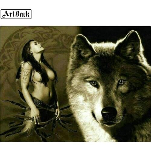 Woman wolf icon 5d diy diamond painting animal full square rhinestone embroidery diamond mosaic sticker decoration