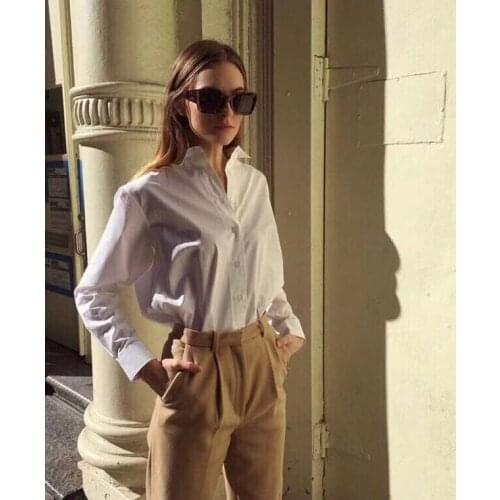 Spring And Summer Minimalist Loose Cotton White Shirt For Women
