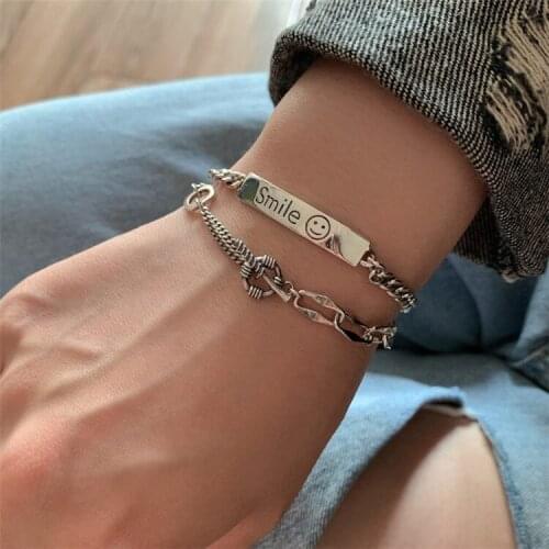 S925 Sterling Silver Bracelet for Women Smile Face Simple Retro Silver Women Bracelet Korean Fashion Jewelry Wholesale