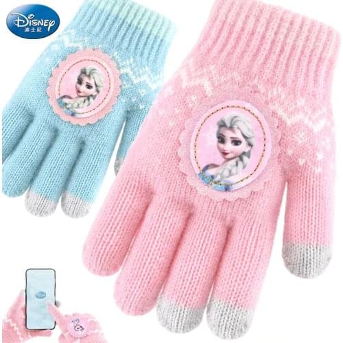 1pc Genuine Disney Children Frozen Cartoon Girls Glove Prince Elsa Five Fingers Half Finger Winter Keep Warm girl Christmas gift