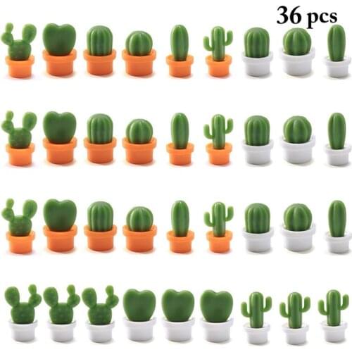 12/36pcs Fridge Magnets Cute Mini Succulent Plant Vase Set Magnet Button Cactus Refrigerator Sticker Magnets