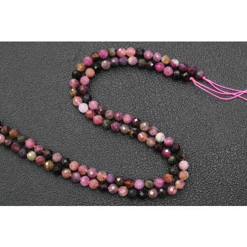 2-6mm Natural faceted Round Rainbow Multicolour Brazil Tourmaline Loose beads stones-15"