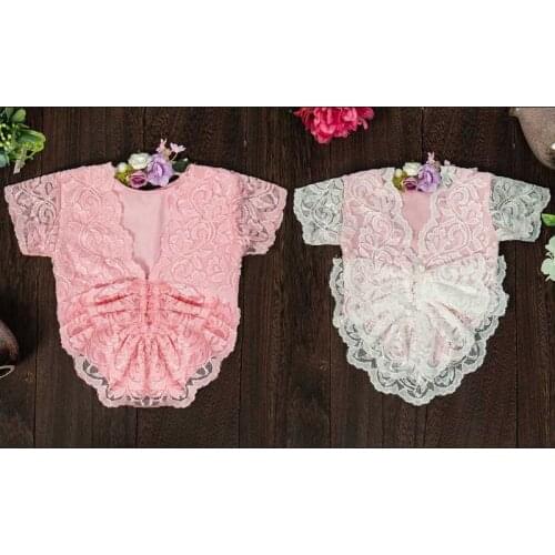 2 Pcs Newborn Photography Props Lace Headband Romper Infants Photo Shooting Kit