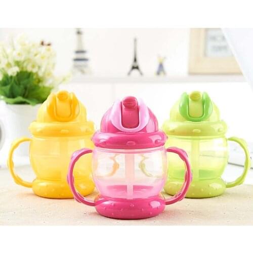 240ml Safe PP Baby Cups Kids Water Bottle Handle Children Learn Drinking Straw Bottle Training Cup