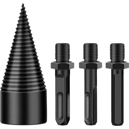3Pcs Firewood Log Splitter Drill Bits, Removable Wood Splitter Drill Bits, Hex Square Round Hanle Drill (42mm)