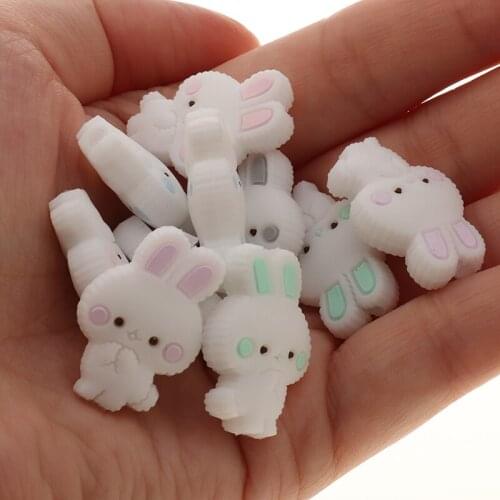 Rabbit Rodent Silicone Beads 50pc Baby Teether Bunny Infant Chewable Teething Necklace Pendant DIY Pacifier Soothe The Chain Toy