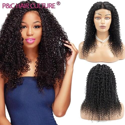 High Quality Afro Kinky Curly Lace Closure Wig Synthetic Blend Human Hair Water Wave Wigs 4x4 Middle Part Lace African Deep Wave