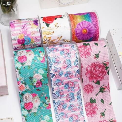 DIY Cartoon Flower Printed Grosgrain Ribbon For Craft Supplies Sewing Accessories 5 Yards. 31972