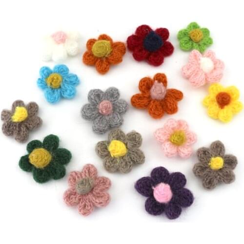30Pcs Knitting Woolen Yarn Flowers Appliques Trim DIY Craft Supplies Hair Accessories Materials Ornaments Garment Embroidered