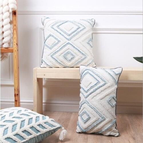 White Blue Tassels Pillow Cover Geometric Embroidery Home Decor Cushion Cover Sofa PillowCase 30x50cm/45x45cm Pillow Sham
