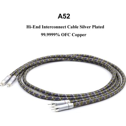 Free shipping one pair Moonsaudio A52 6N OFC copper silver plated interconnct cable with silver plated connetor plug