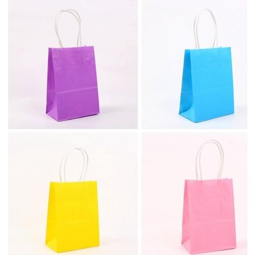 2pcs Solid Color Gift Paper Bag With Handle Festival Gift Bags Baby Birthday Childrens Day Party Paper Bags